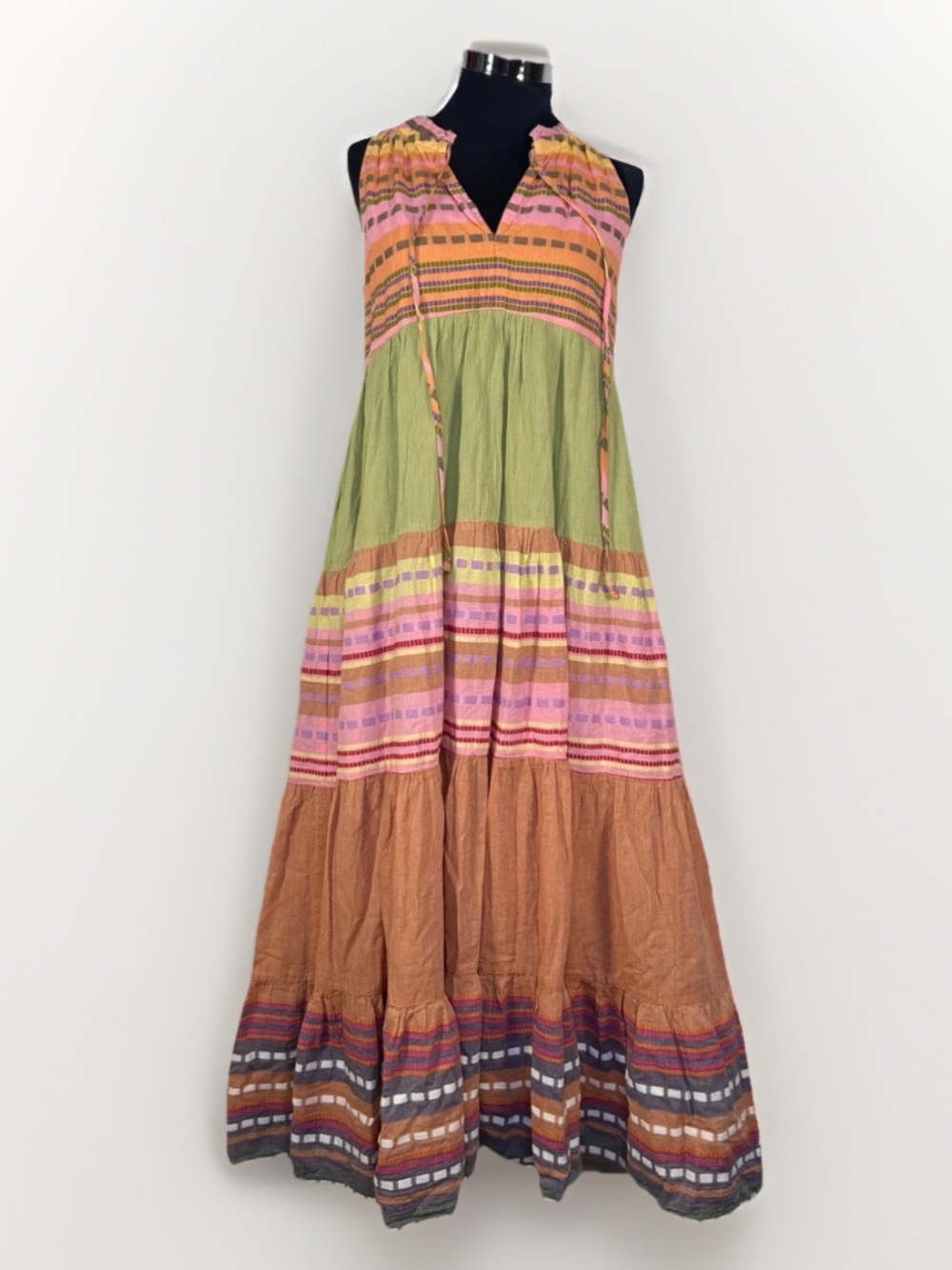 Pearl & Caviar Alonissos Bohemian Striped Sleeveless Maxi Sundress Cotton